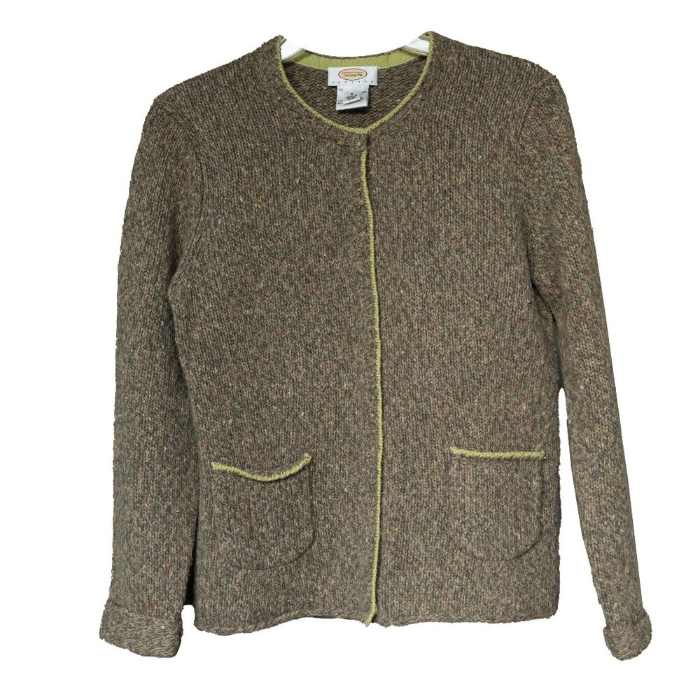 Talbots Wool Cardigan Olive Green Wool Grandma Core Medium Knit Retro Sweater